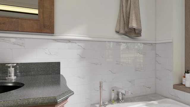 Alt view image 5 of 7 - 10 Sheets 12"x12" Glossy Carrara White Marble Peel and Stick Backsplash Tiles, Thick Faux Stone Self Adhesive Subway Wall Tiles for Kitchen Bathroom Bedroom