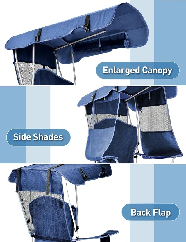 Alt view image 2 of 5 - Adjustable Shade Canopy Folding Outdoor Chair 330LBS LoadCapacity Portable BackpackStyle Camping Lawn Chair With Cup Holder and Side Storage Pocket for Beach Outdoor Sports