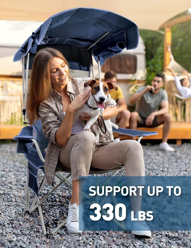 Alt view image 4 of 5 - Adjustable Shade Canopy Folding Outdoor Chair 330LBS LoadCapacity Portable BackpackStyle Camping Lawn Chair With Cup Holder and Side Storage Pocket for Beach Outdoor Sports