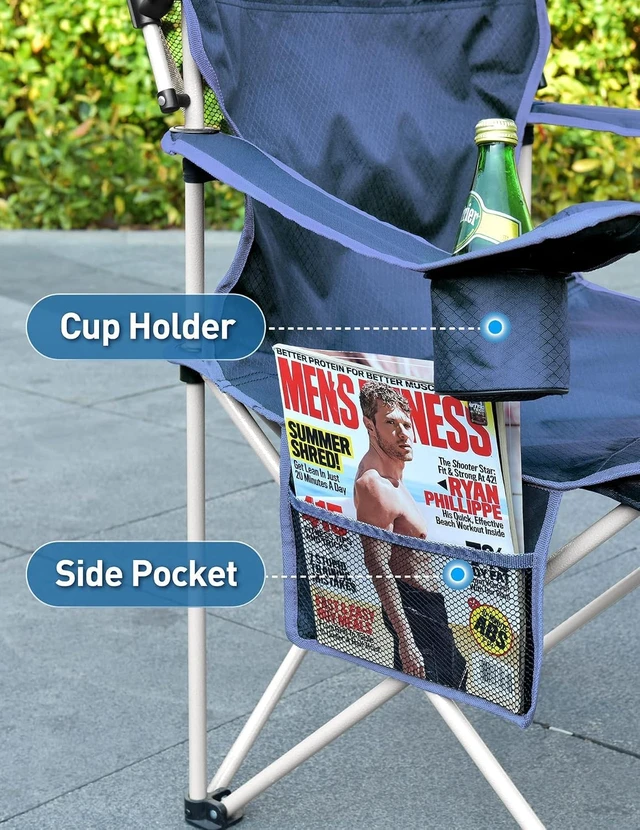 Alt view image 5 of 5 - Adjustable Shade Canopy Folding Outdoor Chair 330LBS LoadCapacity Portable BackpackStyle Camping Lawn Chair With Cup Holder and Side Storage Pocket for Beach Outdoor Sports