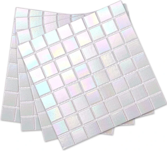 Main image of 40 Sheets 6.6" x 6.6" Rainbow White Glass Mosaic Peel and Stick Backsplash Tiles, Quartz Glass Self Adhesive Wall Tiles, Waterproof StickOn Panels for Kitchen Bathroom Laundry RV Fireplace