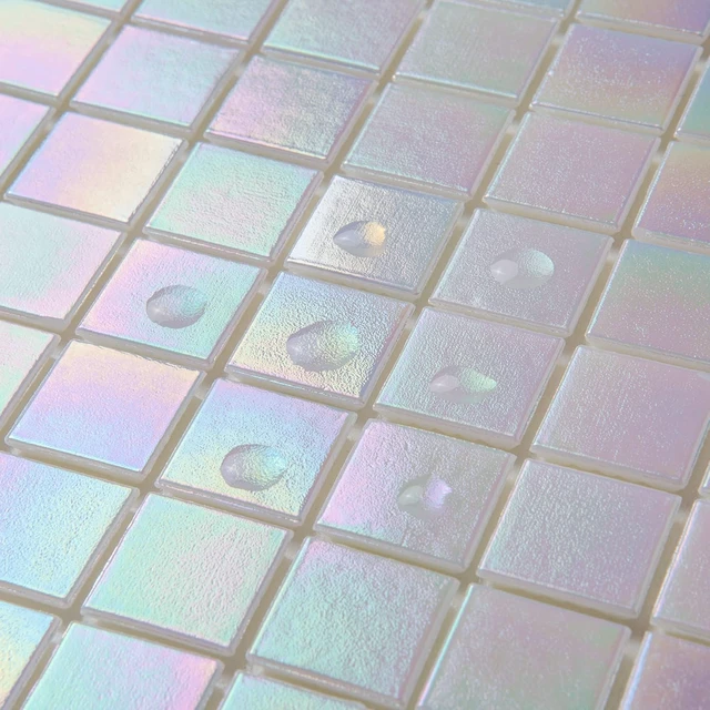 Alt view image 2 of 7 - 40 Sheets 6.6" x 6.6" Rainbow White Glass Mosaic Peel and Stick Backsplash Tiles, Quartz Glass Self Adhesive Wall Tiles, Waterproof StickOn Panels for Kitchen Bathroom Laundry RV Fireplace