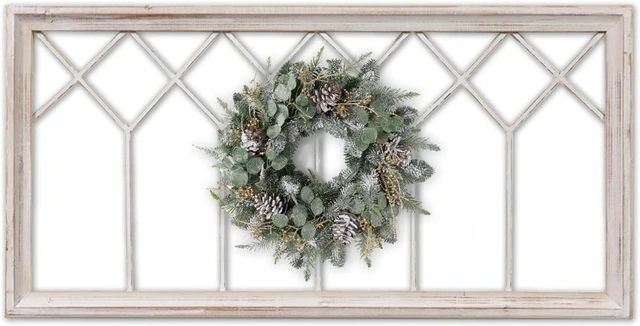 Main image of 40 x 20 Inch Rustic Wood Window Frame Wall Decor, Hand Distressed White FIR Wood Farmhouse Decorative Window Pane Art for Living Room Bedroom Entryway