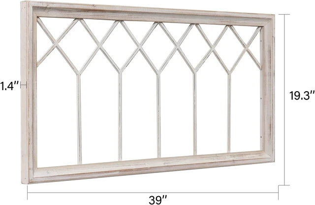 Alt view image 2 of 7 - 40 x 20 Inch Rustic Wood Window Frame Wall Decor, Hand Distressed White FIR Wood Farmhouse Decorative Window Pane Art for Living Room Bedroom Entryway