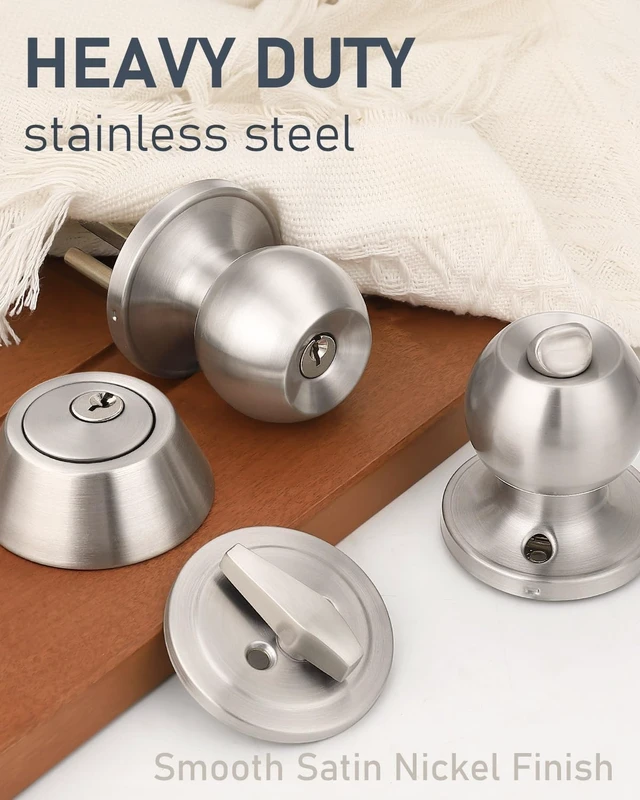 Alt view image 3 of 7 - 6Pack Satin Nickel Keyed Alike Entry Door Knob with Single Cylinder Deadbolt Combination Set Round Exterior Locking Hardware for Front Entry Doors