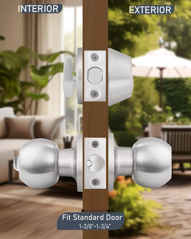 Alt view image 7 of 7 - 6Pack Satin Nickel Keyed Alike Entry Door Knob with Single Cylinder Deadbolt Combination Set Round Exterior Locking Hardware for Front Entry Doors