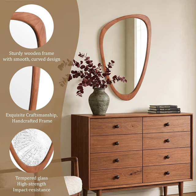 Alt view image 3 of 7 - Irregular Asymmetrical Wall Mirror, Modern Wood Framed Decorative Accent Mirror, HD Reflection Freeform Art Mirror for Bedroom Living Room Entryway Hallway, 30" H x 19" W