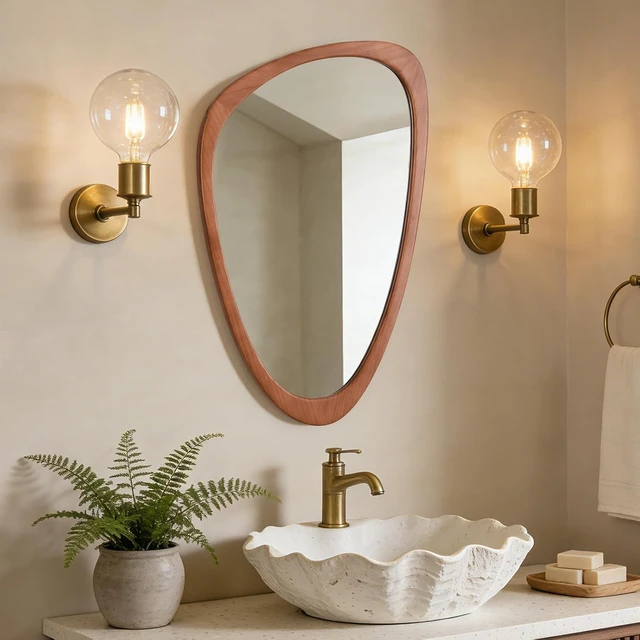 Alt view image 6 of 7 - Irregular Asymmetrical Wall Mirror, Modern Wood Framed Decorative Accent Mirror, HD Reflection Freeform Art Mirror for Bedroom Living Room Entryway Hallway, 30" H x 19" W