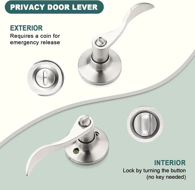 Alt view image 3 of 7 - 10Pack Satin Nickel Wave Privacy Door Levers Keyless Interior Door Handles with ThumbTurn Lock for Bedroom and Bathroom Fits 13/8" to 13/4" Doors