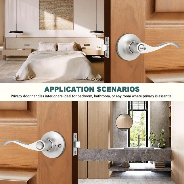 Alt view image 4 of 7 - 10Pack Satin Nickel Wave Privacy Door Levers Keyless Interior Door Handles with ThumbTurn Lock for Bedroom and Bathroom Fits 13/8" to 13/4" Doors