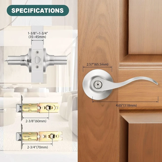Alt view image 7 of 7 - 10Pack Satin Nickel Wave Privacy Door Levers Keyless Interior Door Handles with ThumbTurn Lock for Bedroom and Bathroom Fits 13/8" to 13/4" Doors