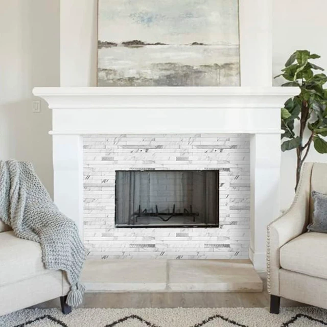 Alt view image 5 of 7 - 40 Sheets 11.7"x5.9" Peel and Stick Backsplash Tiles, White Marble Textured PVC Self Adhesive Wall Tile, Waterproof Heat Resistant Stick On Wall Panels for Kitchen Bathroom RV