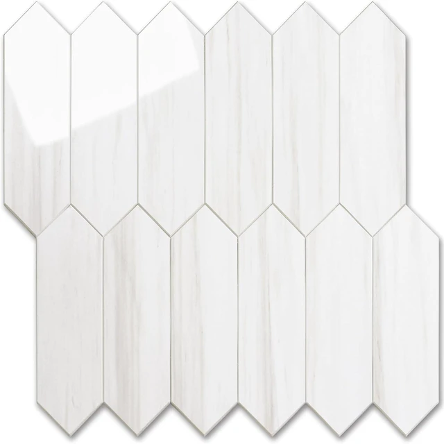 Main image of 10 Sheets 12.8 x 12.8 Inch Glossy Dolomite White Hexagon Peel and Stick Wall Tiles, Thick PVC Self Adhesive Mosaic Backsplash, Waterproof Heat Resistant Stick On Tile for Kitchen Bathroom RV Fireplace