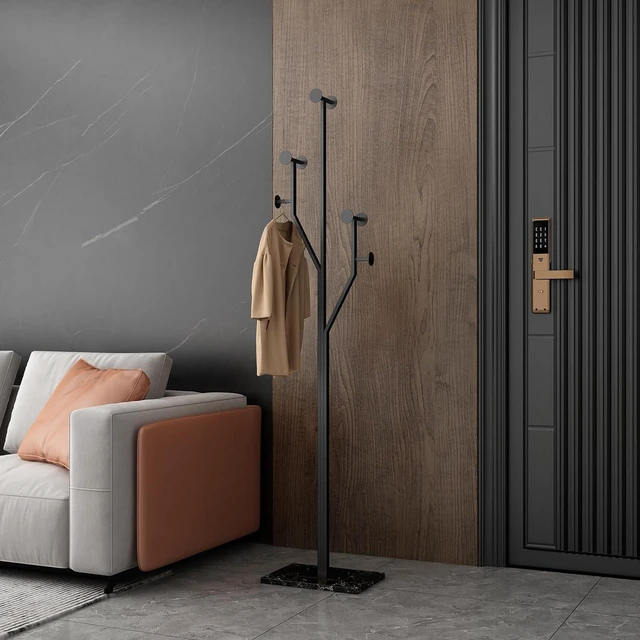 Main image of Metal Freestanding TreeShaped Coat Rack with Marble Base, 8 Hooks SpaceSaving Corner Coat Tree, Garment Organizer for Coats Hats Bags, for Entryway Bedroom Living Room Office, Black Finish