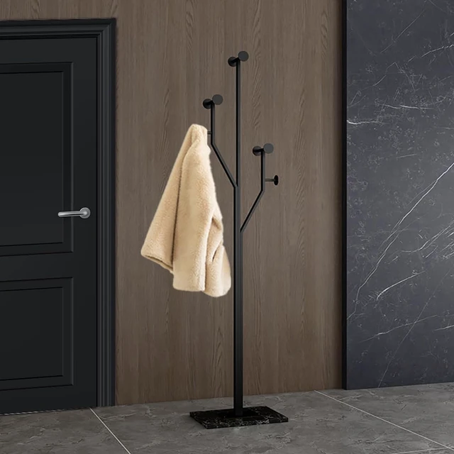 Alt view image 5 of 7 - Metal Freestanding TreeShaped Coat Rack with Marble Base, 8 Hooks SpaceSaving Corner Coat Tree, Garment Organizer for Coats Hats Bags, for Entryway Bedroom Living Room Office, Black Finish