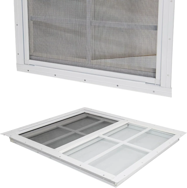 Alt view image 4 of 6 - 2 Pack 18" x 23" White Sliding Shed Windows, Aluminum Frame Tempered Glass with Fiberglass Screen, Flush Mount Ventilation Windows for Chicken Coop Playhouse Garage Barn