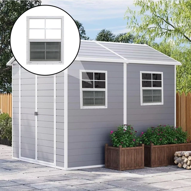 Alt view image 5 of 6 - 2 Pack 18" x 23" White Sliding Shed Windows, Aluminum Frame Tempered Glass with Fiberglass Screen, Flush Mount Ventilation Windows for Chicken Coop Playhouse Garage Barn