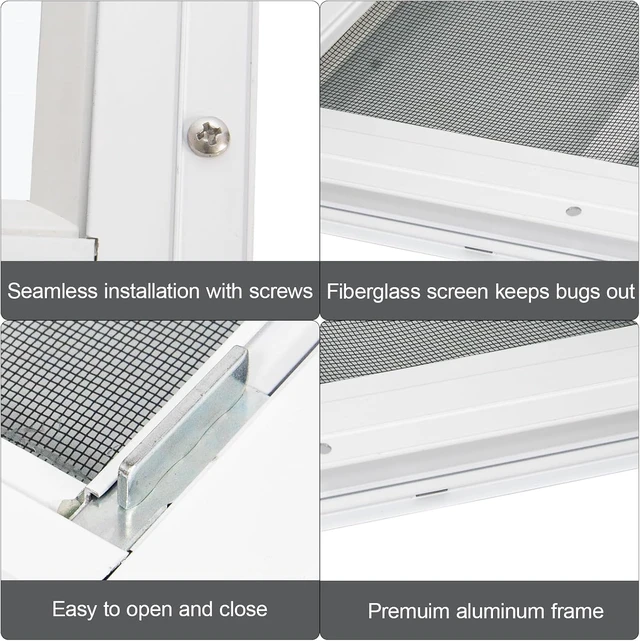 Alt view image 6 of 6 - 2 Pack 18" x 23" White Sliding Shed Windows, Aluminum Frame Tempered Glass with Fiberglass Screen, Flush Mount Ventilation Windows for Chicken Coop Playhouse Garage Barn
