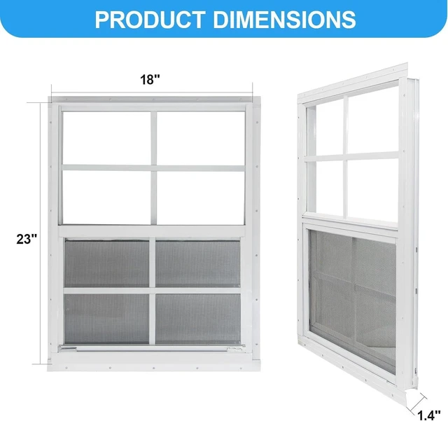 Alt view image 3 of 7 - 2 Pack 18" x 23" Flush Mount Shed Windows, Aluminum Frame Tempered Glass with Fiberglass Screen, Ventilation Replacement Windows for Chicken Coop Playhouse Garage Household Outbuildings