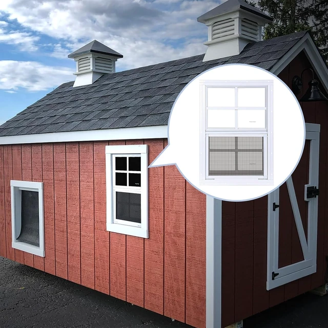 Alt view image 6 of 7 - 2 Pack 18" x 23" White Flush Mount Sliding Shed Windows, Heavy Duty Aluminum Alloy Frame, 4mm Thick Tempered Glass with Removable Fiberglass Screen for Chicken Coop Garage Playhouse Barn Greenhouse