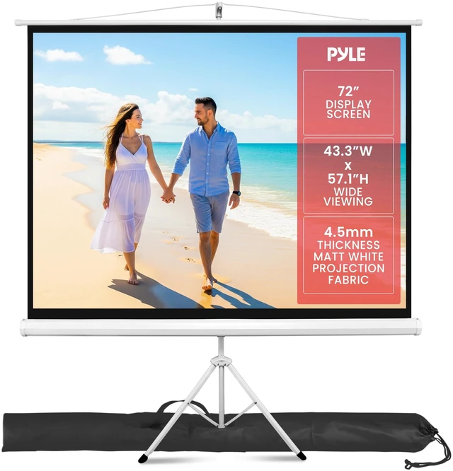Main image of Upgraded 72" Projector Screen with Floor Standing Portable Fold-Out Roll-Up Tripod Manual, Mobile Movie Screen, Home Theater Cinema Wedding Party Office Presentation, Quick Assembly (PRJTP72)