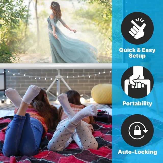 Alt view image 4 of 6 - Upgraded 72" Projector Screen with Floor Standing Portable Fold-Out Roll-Up Tripod Manual, Mobile Movie Screen, Home Theater Cinema Wedding Party Office Presentation, Quick Assembly (PRJTP72)