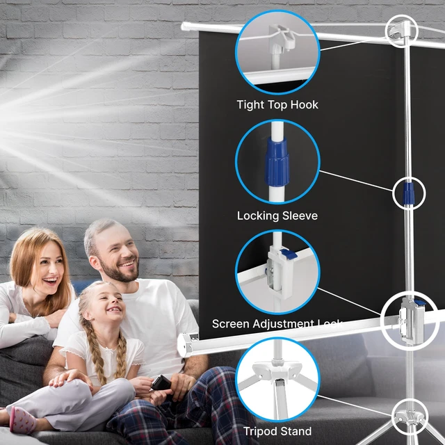 Alt view image 5 of 6 - Upgraded 72" Projector Screen with Floor Standing Portable Fold-Out Roll-Up Tripod Manual, Mobile Movie Screen, Home Theater Cinema Wedding Party Office Presentation, Quick Assembly (PRJTP72)