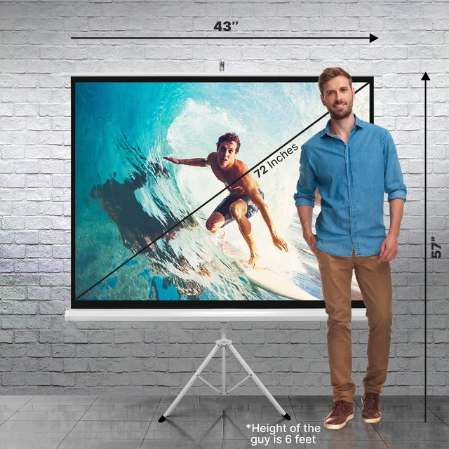 Alt view image 3 of 6 - Upgraded 72" Projector Screen with Floor Standing Portable Fold-Out Roll-Up Tripod Manual, Mobile Movie Screen, Home Theater Cinema Wedding Party Office Presentation, Quick Assembly (PRJTP72)