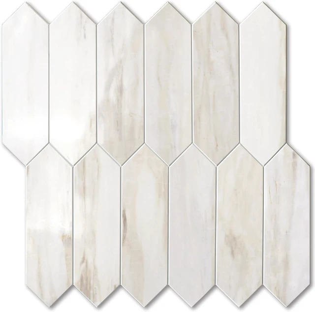 Main image of 10 Sheets 12.8 x 12.8 Inch Glossy Wood Marble Hexagon Peel and Stick Wall Tiles, Thick PVC Self Adhesive Mosaic Backsplash, Waterproof Heat Resistant Stick On Tile for Kitchen Bathroom RV Fireplace