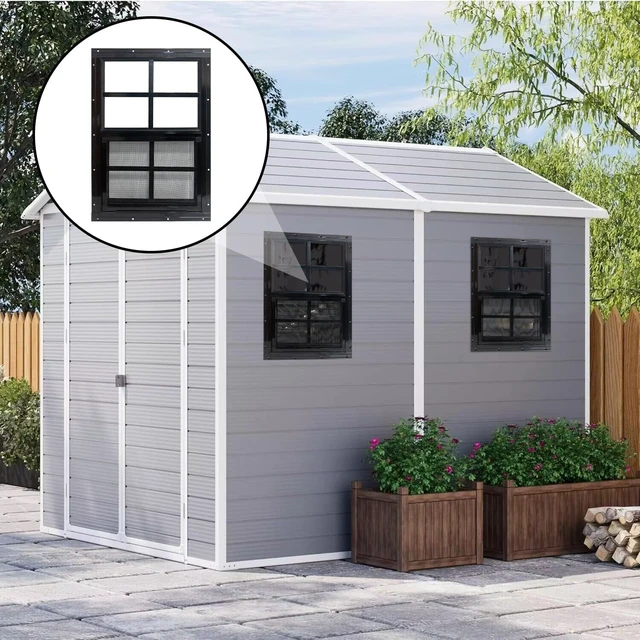 Alt view image 5 of 6 - 2 Pack 14" x 21" Black Sliding Shed Windows, Aluminum Frame Tempered Glass with Fiberglass Screen, Flush Mount Ventilation Windows for Chicken Coop Playhouse Garage Barn