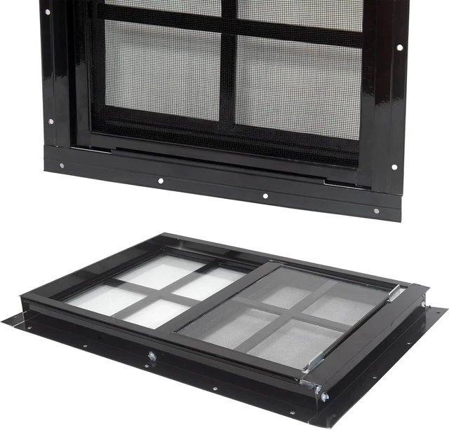 Alt view image 4 of 6 - 2 Pack 14" x 21" Black Sliding Shed Windows, Aluminum Frame Tempered Glass with Fiberglass Screen, Flush Mount Ventilation Windows for Chicken Coop Playhouse Garage Barn