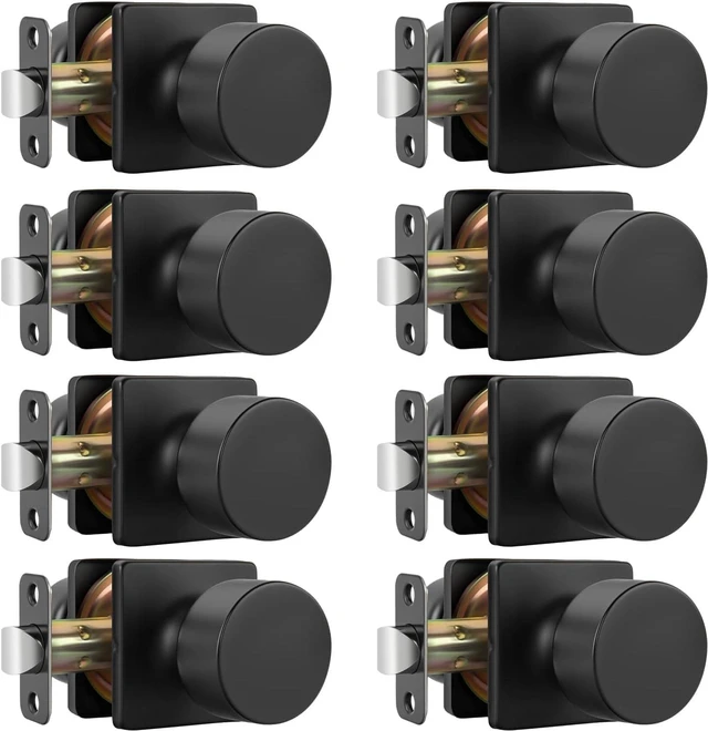 Main image of 8 Pack Matte Black Passage Door Knobs NonLocking Interior Round Hardware for Closet Hallway Fits 13/8" to 13/4" Thick Doors