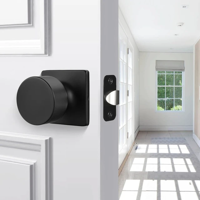 Alt view image 2 of 7 - 8 Pack Matte Black Passage Door Knobs NonLocking Interior Round Hardware for Closet Hallway Fits 13/8" to 13/4" Thick Doors