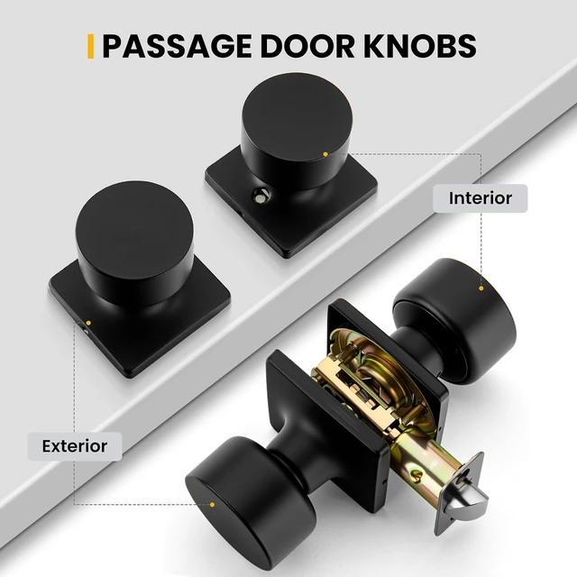 Alt view image 3 of 7 - 8 Pack Matte Black Passage Door Knobs NonLocking Interior Round Hardware for Closet Hallway Fits 13/8" to 13/4" Thick Doors