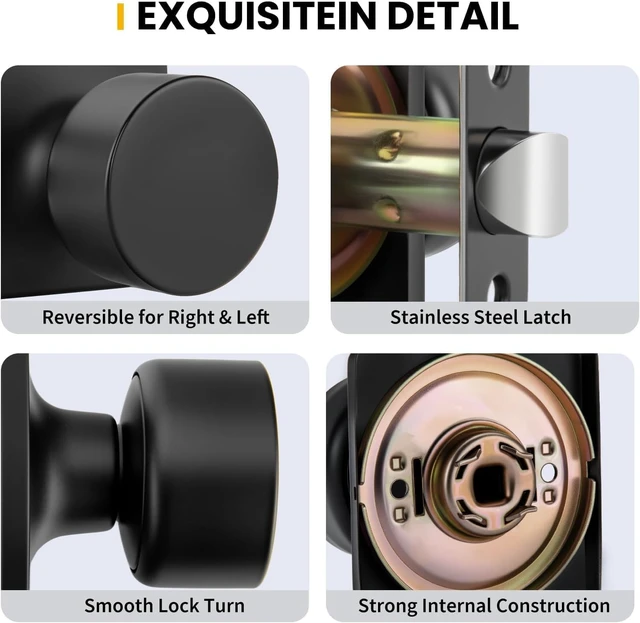 Alt view image 5 of 7 - 8 Pack Matte Black Passage Door Knobs NonLocking Interior Round Hardware for Closet Hallway Fits 13/8" to 13/4" Thick Doors