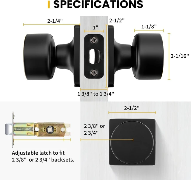 Alt view image 7 of 7 - 8 Pack Matte Black Passage Door Knobs NonLocking Interior Round Hardware for Closet Hallway Fits 13/8" to 13/4" Thick Doors