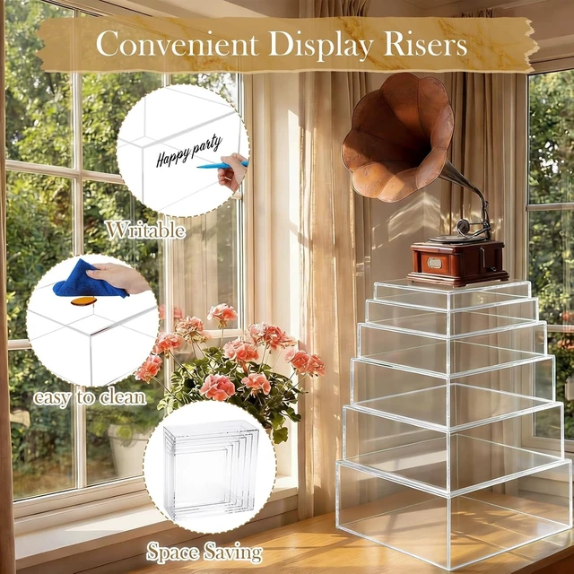 Alt view image 3 of 7 - 6 Pcs Clear Square Acrylic Cube Display Risers Graduated 1015 Inch 5Sided Nesting Boxes for Cake Floral Buffet Table Large Event Arrangements