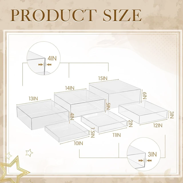 Alt view image 4 of 7 - 6 Pcs Clear Square Acrylic Cube Display Risers Graduated 1015 Inch 5Sided Nesting Boxes for Cake Floral Buffet Table Large Event Arrangements
