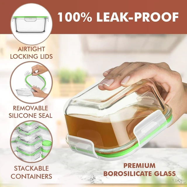 Alt view image 3 of 5 - 35-Piece Airtight Glass Food Storage Containers with Lids, BPA-Free Leakproof Meal Prep Boxes, Microwave Oven Freezer Dishwasher Safe, Stackable Rectangular Square Glass Containers with Sauce Boxes