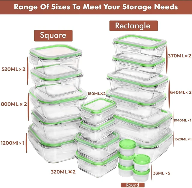 Alt view image 2 of 5 - 35-Piece Airtight Glass Food Storage Containers with Lids, BPA-Free Leakproof Meal Prep Boxes, Microwave Oven Freezer Dishwasher Safe, Stackable Rectangular Square Glass Containers with Sauce Boxes