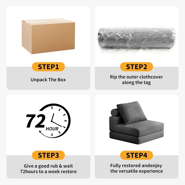 Alt view image 7 of 7 - 3-in-1 Folding Sofa Bed Foldable Floor Couch with High Density Foam and Pillows, Convertible Sleeper Chair Single Futon Sofa for Living Room Bedroom Lounge, Gray