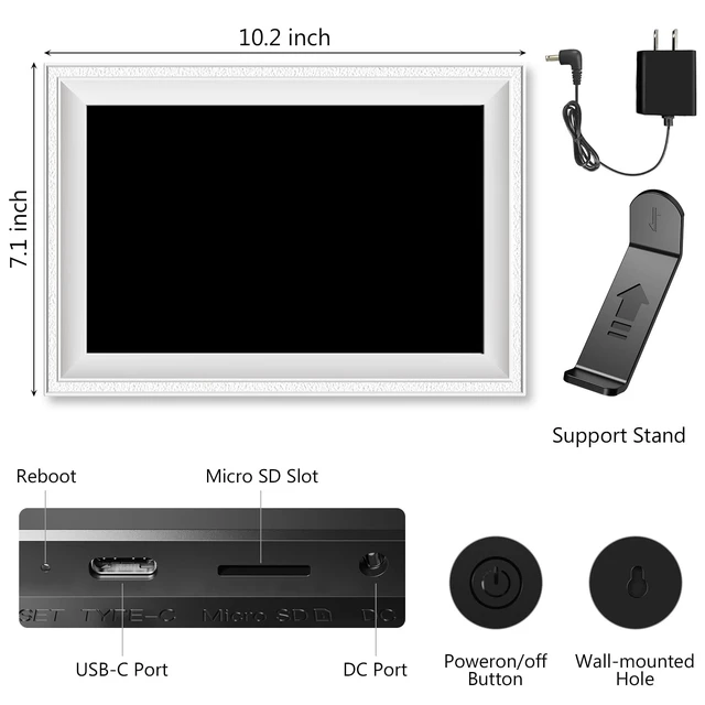 Alt view image 7 of 7 - Smart White Digital Picture Frame WiFi Send Photos from Your Phone | 16GB 10.1 inch 1280x800 IPS Touch Screen Digital Photo Frame Auto-Rotate Wall Mountable Photo Picture Frame Digital