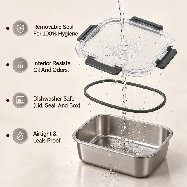 Alt view image 4 of 7 - 8 PCS Stainless Steel Lunch Box 4-Size Food Storage Containers with Lids | (58 /41 /24 /14Oz) Stackable Metal Boxes BPA Free Dishwasher Safe,Leakproof Reusable Meal Storage for Work,Travel (Gray)