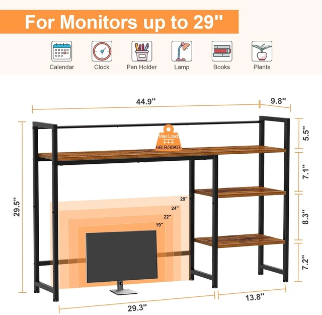 Alt view image 4 of 7 - Desk Shelf, 44.9" Large Desktop Organizer Shelf, Desk Hutch for Computer Monitor, 4 Tier Desk Top Display Rack, Wood Desktop Bookshelf Storage Rack for Home Office Dorm