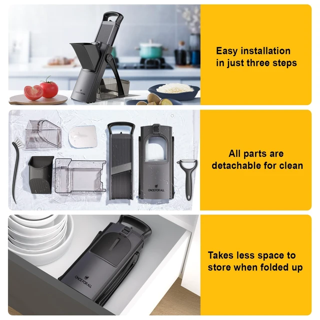 Alt view image 7 of 7 - Safe Mandoline Slicer Plus with Peeler, Bigger Size, Black | 0.1-8mm Adjustable Vegetable Slicer, Potato Slicer Fries Cutter, Detachable Blade, Stainless Steel, Dishwasher-safe, Gift
