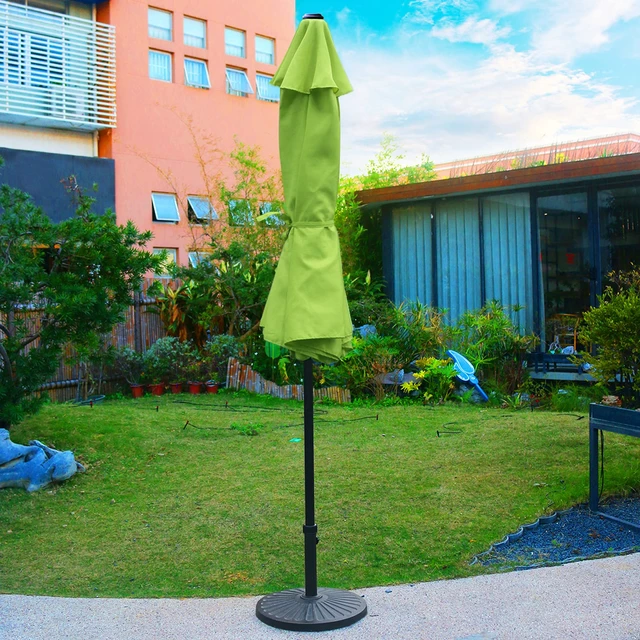 Alt view image 5 of 7 - 9' Patio Umbrella Outdoor Table Umbrella with 8 Ribs Grass Green | 9 FT Patio Umbrella with Waterproof Polyester Canopy, Aluminum Pole, Push-Button Tilt & Crank for Outdoor Patio Tables, Pool