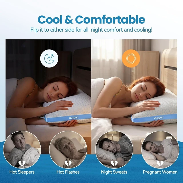 Alt view image 6 of 7 - Double Sided Cooling Pillow for Hot Sleepers, Shredded Memory Foam Pillows King Size Set of 2, Adjustable Soft & Firm Gel Bed Pillow for Side, Back, Stomach Sleepers