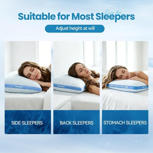 Alt view image 3 of 7 - Double Sided Cooling Pillow for Hot Sleepers, Shredded Memory Foam Pillows King Size Set of 2, Adjustable Soft & Firm Gel Bed Pillow for Side, Back, Stomach Sleepers