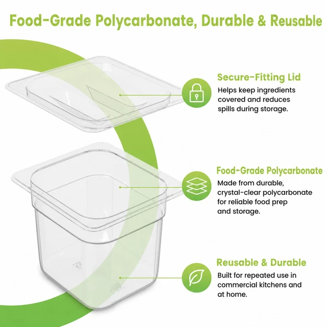 Alt view image 3 of 7 - 12-Pack NSF Polycarbonate Food Pans with Lids,1/6 Size,4"Deep,Clear | Hotel Pans Dishwasher Safe Commercial Food Storage Containers for Prep Tables, Buffet, Salad Bar, Restaurant & Home Kitchen
