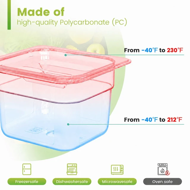 Alt view image 4 of 7 - 12-Pack NSF Polycarbonate Food Pans with Lids,1/6 Size,4"Deep,Clear | Hotel Pans Dishwasher Safe Commercial Food Storage Containers for Prep Tables, Buffet, Salad Bar, Restaurant & Home Kitchen